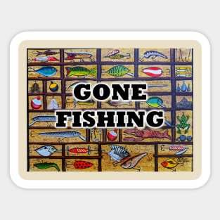 Gone Fishing with lures in tackle box Sticker